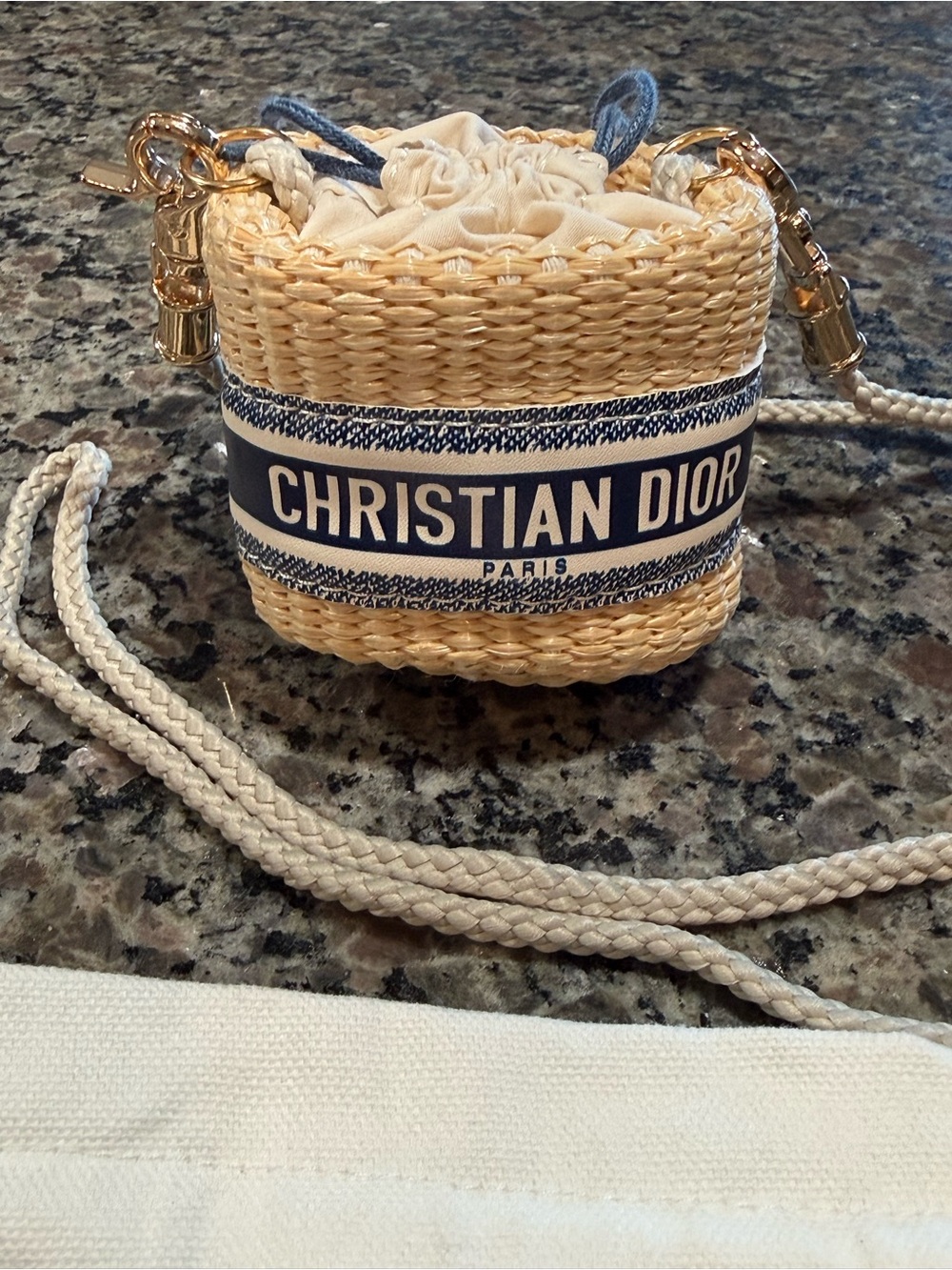 Dior Mini Raffia/Straw Drawstring Bucket Bag with Braided Rope Strap - Picture 5 of 7